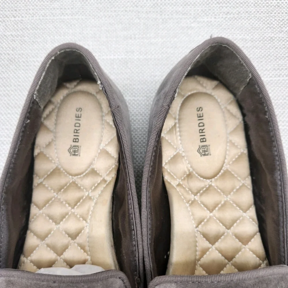 Birdies Size 8 Gray Leather  Suede Flats Loafer Slip On Women Comfort Shoes